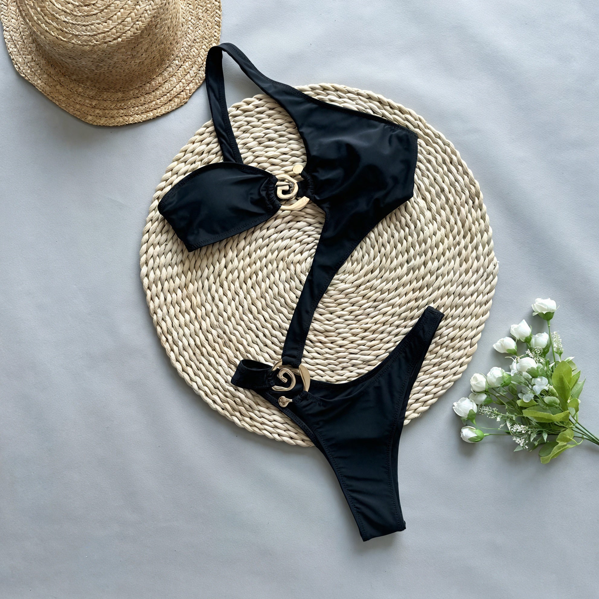 Women's One-Piece Swimsuit – Black, Decorative Hardware, Elegant-83767-78c91f07-bf58-48d8-a91c-fea901376fbe