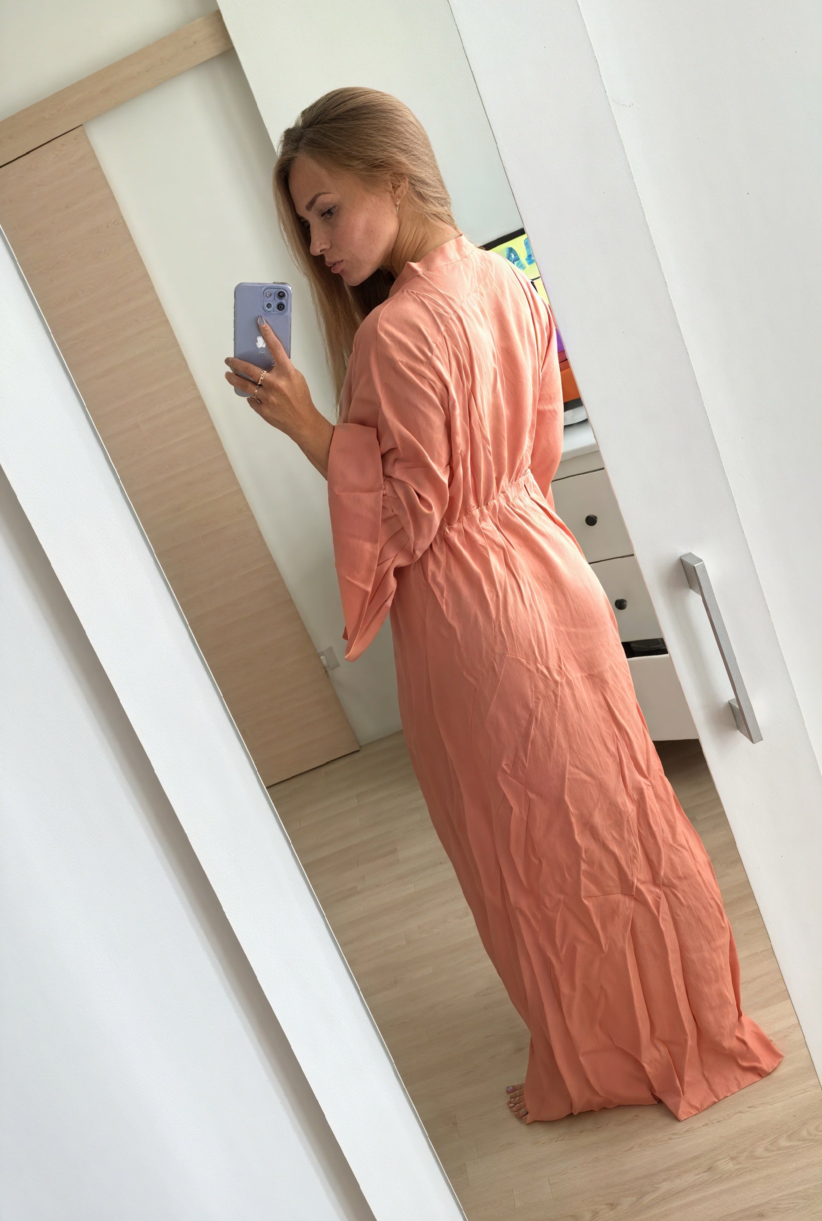 Women's Maxi Dress – V-Neck Long Sleeve with Tie Waist, Flowing Design-83779-3a15a49a-89e6-4588-9553-7f12f504f025
