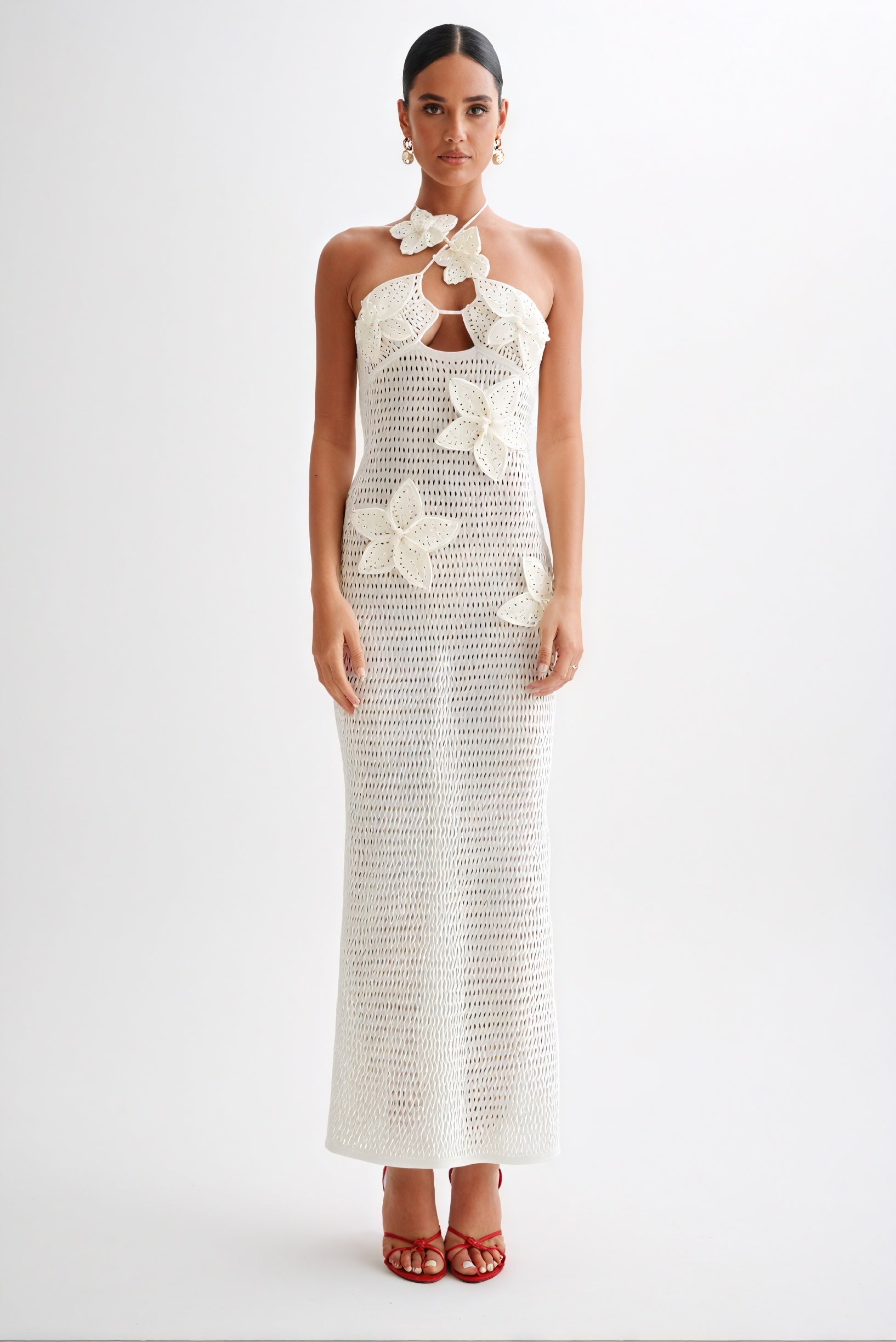 Women's Crocheted Halter Neck Dress – Floral Applique, Bohemian Style-83837-5173a1d8-3df7-40a7-a2a2-00dad3589ad3