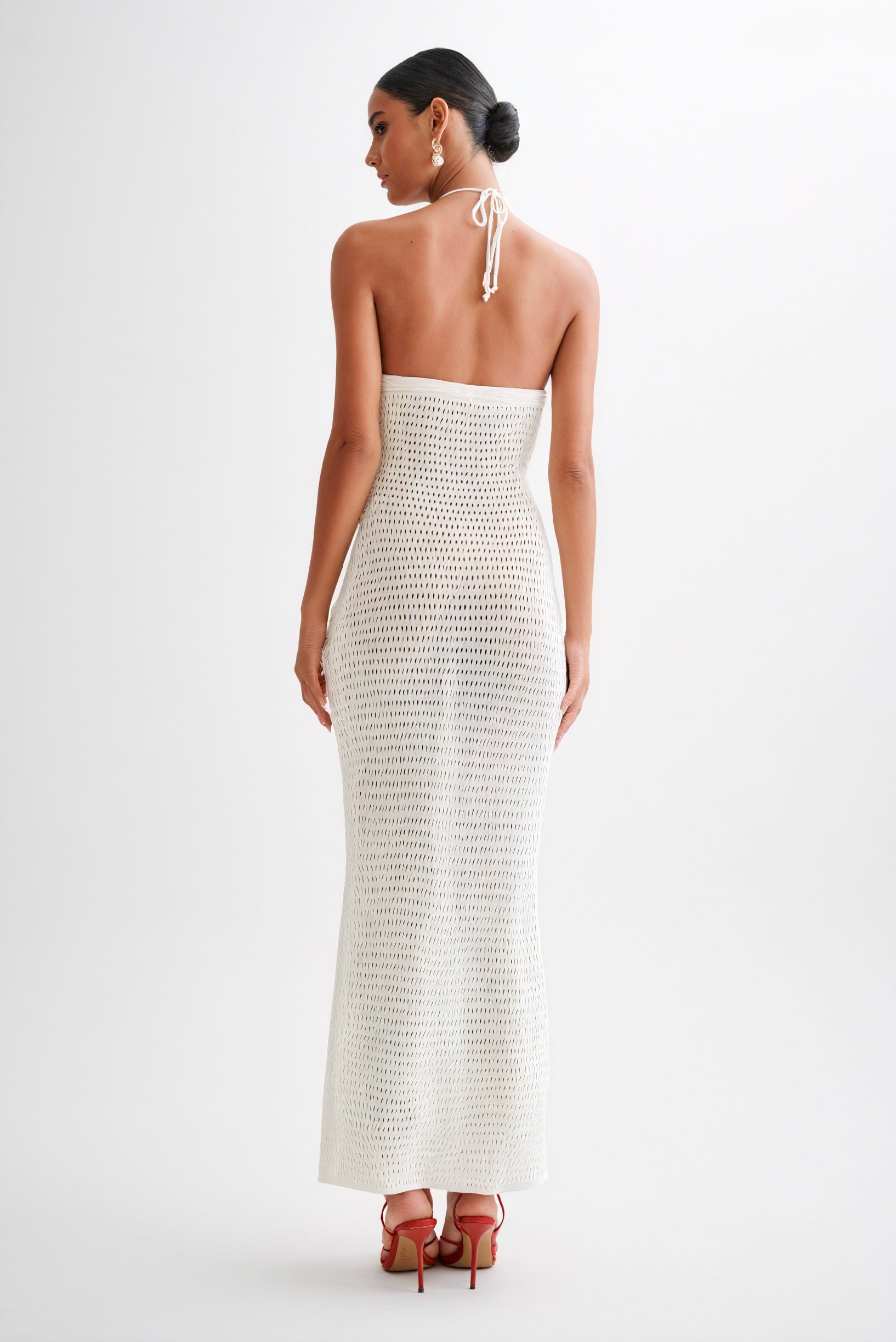Women's Crocheted Halter Neck Dress – Floral Applique, Bohemian Style-83837-c61a0b0e-32e9-4428-bffc-4e5c99b49c1f