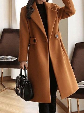 Women's Long Coat – Classic Belted Design, Button Closure, Pockets-74310-83f8c09c-2e60-46fa-b4df-32fa8bf0517f