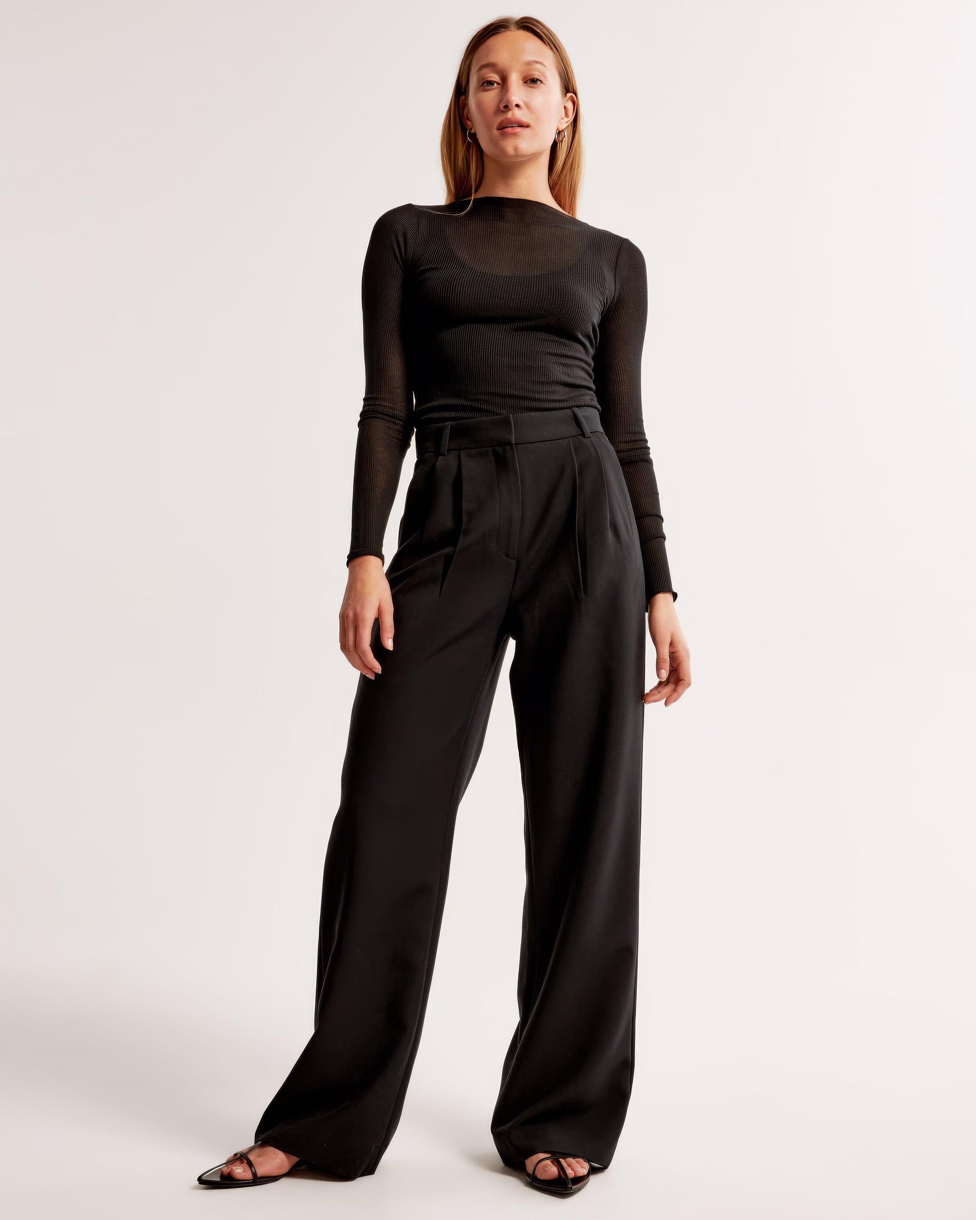 Women's High-Waisted Wide-Leg Pleated Trousers - Smooth Fabric, Modern Minimalist Style-83175-9fdb2370-56ee-4960-bba7-6ba9ee80f797