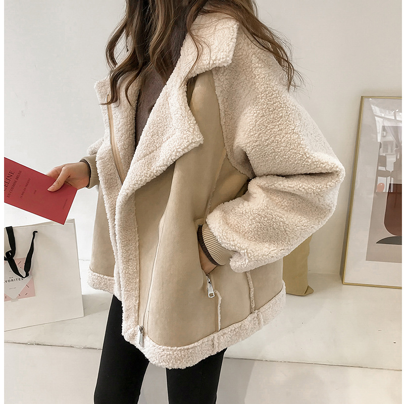 Women's Two-Tone Faux Shearling Suede Coat – Wide Lapel Collar, Warm Winter Outerwear-50497-c43cf240-4d37-4af7-99b5-75383aed921b
