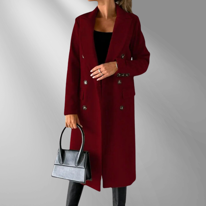 Women's Double-Breasted Wool Blend Coat – Tailored Fit, Notched Lapel, Gray, Camel, Black-55035-59519544459607