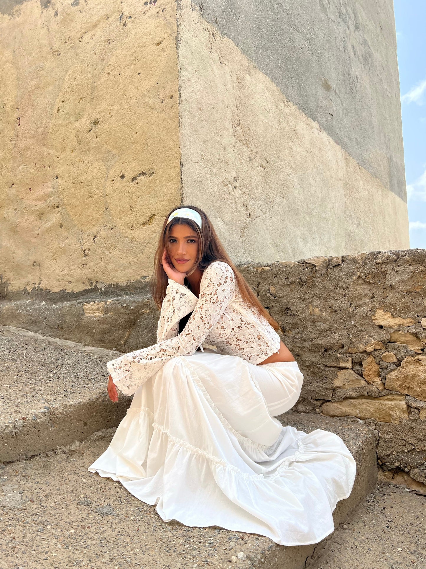 Women's White Lace Top – Square Neck Flared Sleeves, Bohemian Style, Basicfold-81554-b6890f30-6c26-4939-962a-ad6ca423d6f2