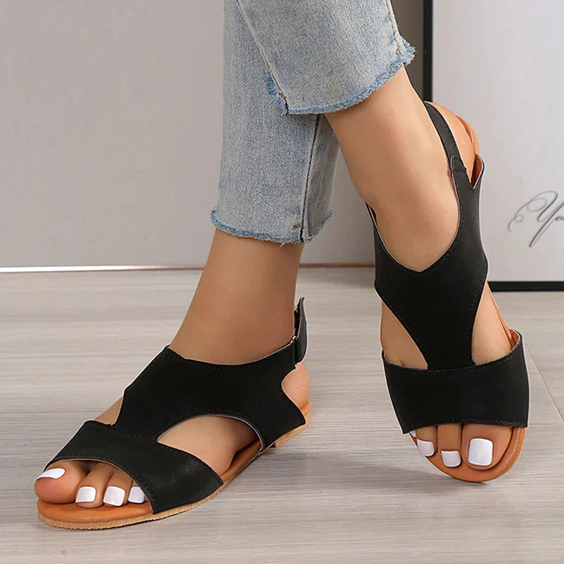 Women's Flat T-Strap Sandals – White Black Brown Faux Leather, Adjustable Ankle Strap, Modern Casual Style-82727-c8c74176-0d3b-44f8-b070-36e512e84804