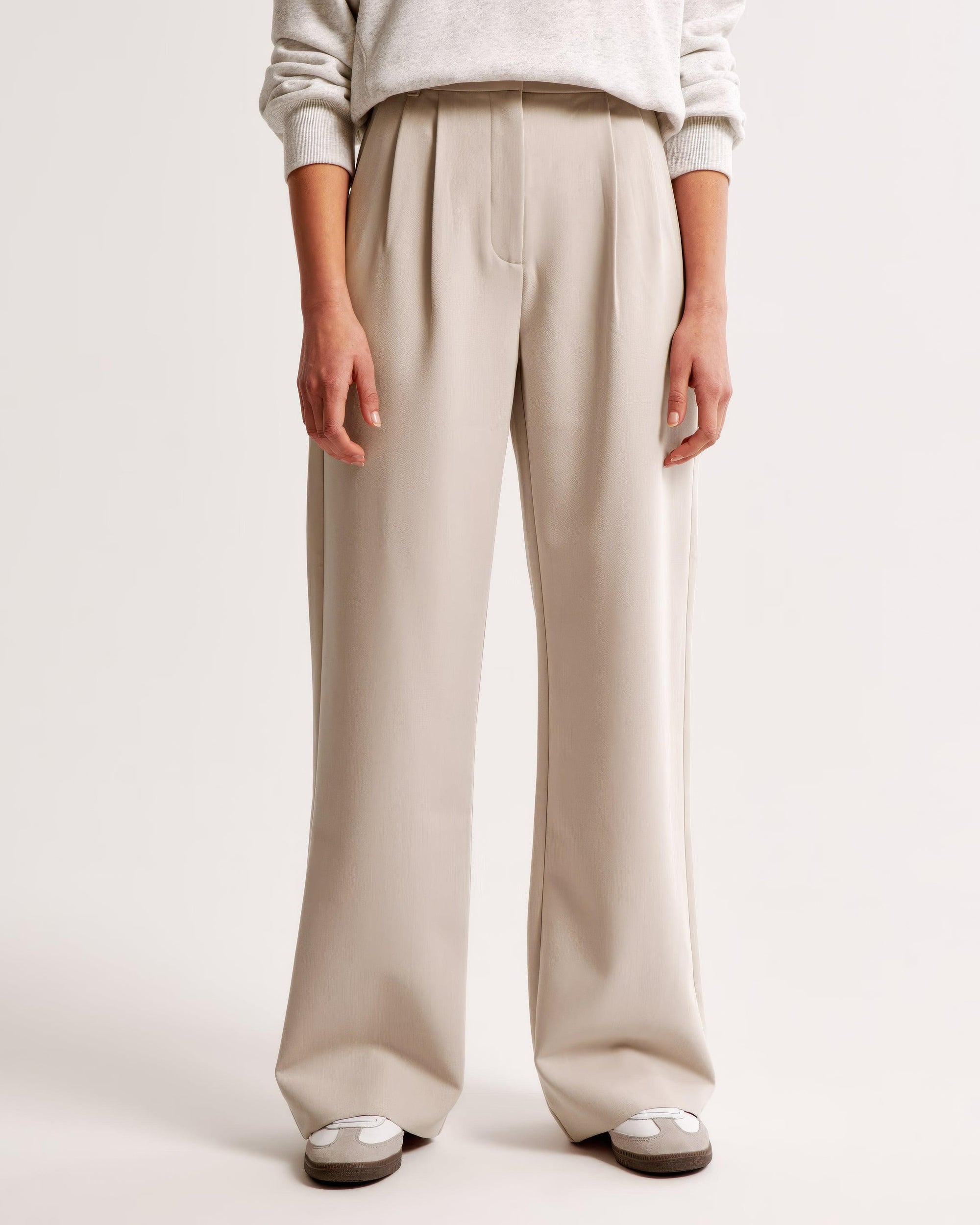 Women's High-Waisted Wide-Leg Pleated Trousers - Smooth Fabric, Modern Minimalist Style-83175-da820e91-07db-4d32-9c0f-aa4f61164776