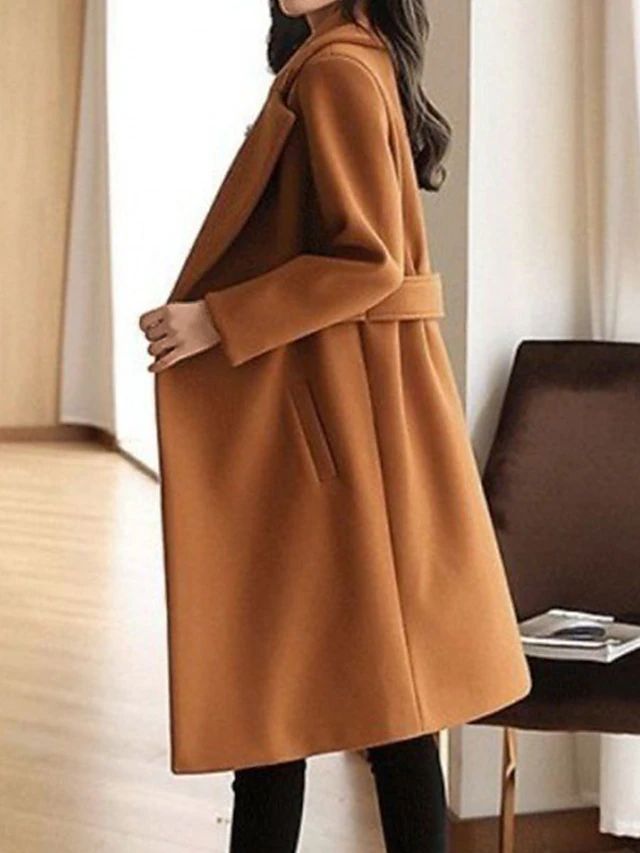 Women's Long Coat – Classic Belted Design, Button Closure, Pockets-74310-edac3594-dc48-4e2f-98cc-28c501cb5c7c