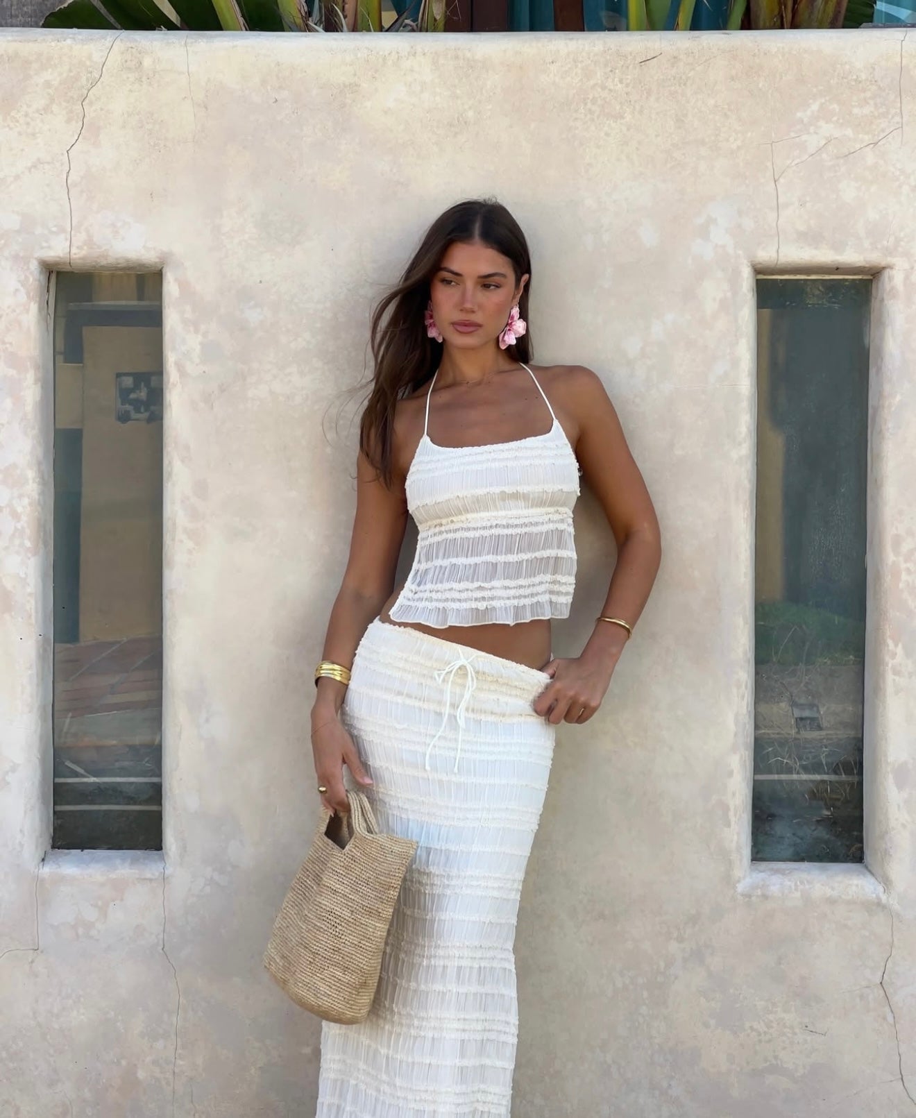 Women's Two-Piece Outfit – Gathered Halter Top, Midi Skirt, Drawstring Waist-83709-f05de6ed-c464-4d2c-a79d-a1fc4ee8847f