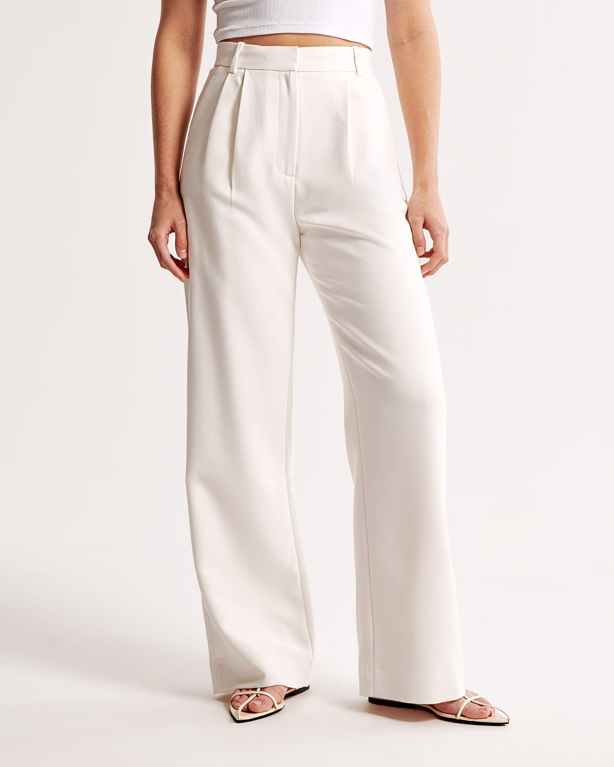 Women's High-Waisted Wide-Leg Pleated Trousers - Smooth Fabric, Modern Minimalist Style-83175-f2029995-679a-4eb5-b52f-dc560d77b74a