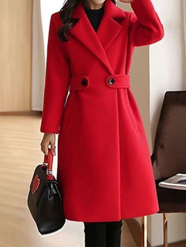 Women's Long Coat – Classic Belted Design, Button Closure, Pockets-74310-f806e2db-a6b6-4a94-a0a2-ed277f964882