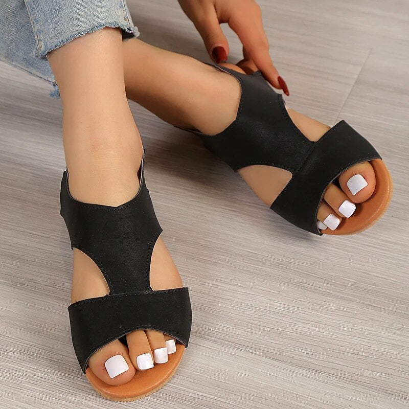 Women's Flat T-Strap Sandals – White Black Brown Faux Leather, Adjustable Ankle Strap, Modern Casual Style-82727-fc4a8ca4-f787-4e31-a44e-c991e4e98ff8