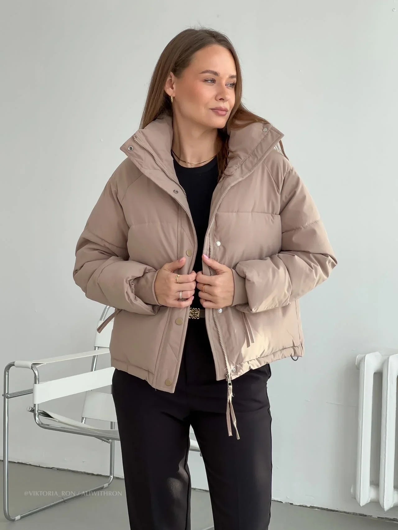 Women's Quilted Cropped Puffer Jacket – High Collar, Water-Resistant-65207-0389de45-debf-48c5-b205-459bdf717965