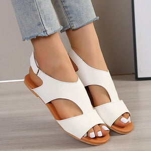 Women's Flat T-Strap Sandals – White Black Brown Faux Leather, Adjustable Ankle Strap, Modern Casual Style-82727-06636c41-286d-4cf5-b129-049a36c07d70