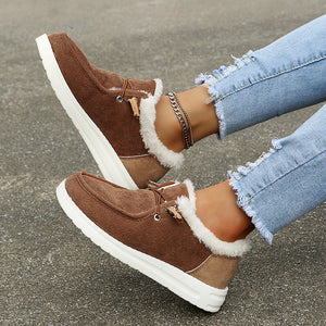 Women's Corduroy Lace-Up Shoes – Faux Fur Lined, Rubber Sole, Casual Style-82593-0727507a-0f92-44b4-bbf9-3c6a99c38258