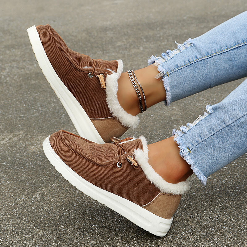 Women's Corduroy Lace-Up Shoes – Faux Fur Lined, Rubber Sole, Casual Style-82593-0727507a-0f92-44b4-bbf9-3c6a99c38258