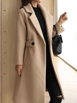 Women's Long Coat – Classic Belted Design, Button Closure, Pockets-74310-0929785a-3058-4c0c-b347-211704a6e54e