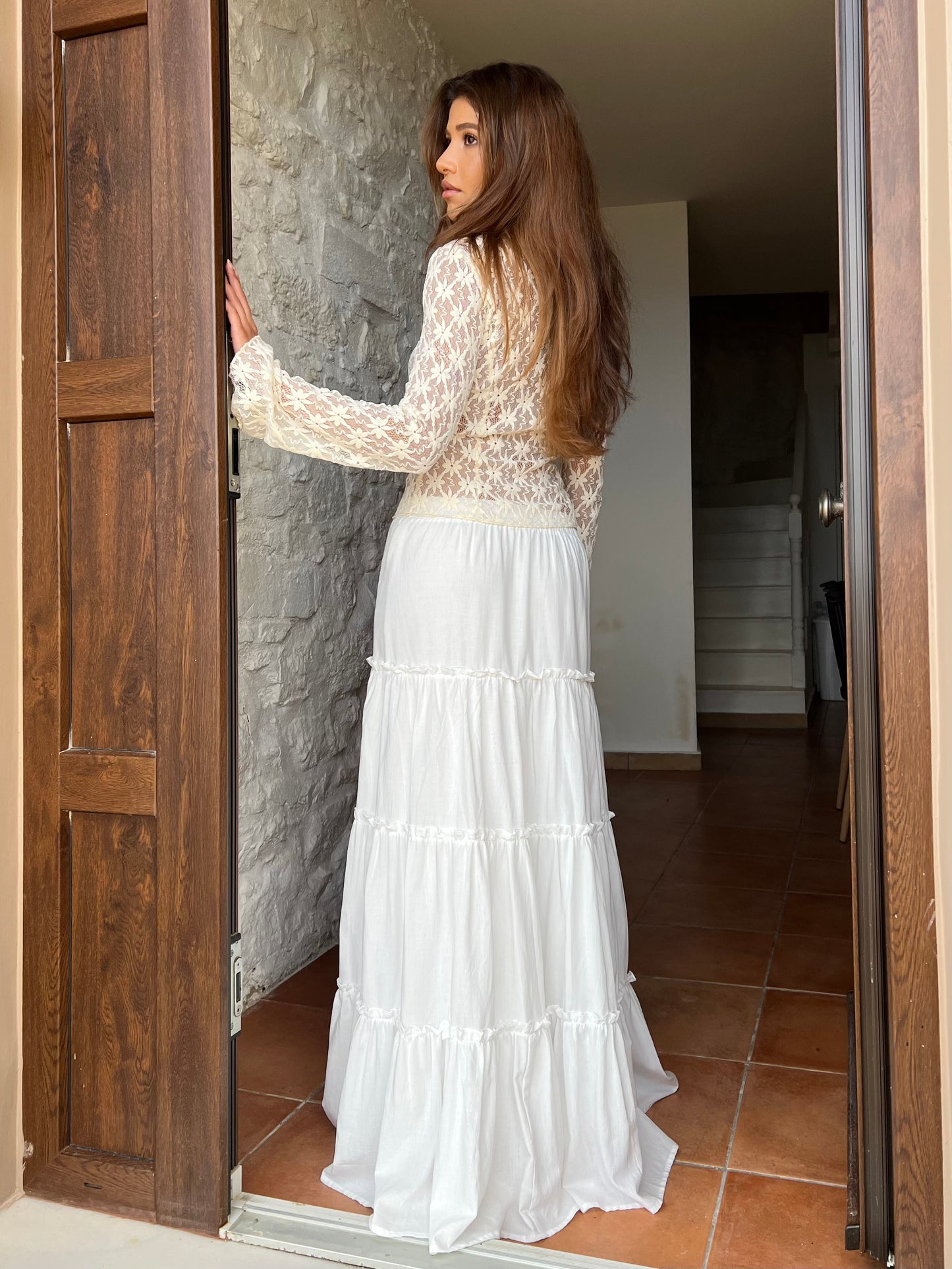 Women's White Lace Top – Square Neck Flared Sleeves, Bohemian Style, Basicfold-81554-0f41bf40-8f1f-44fd-8e93-04ffab64cc08