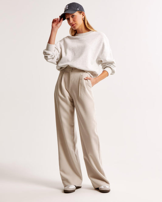 Women's High-Waisted Wide-Leg Pleated Trousers - Smooth Fabric, Modern Minimalist Style-83175-12123efa-81a2-47ef-bda5-8ca8819d8ddf