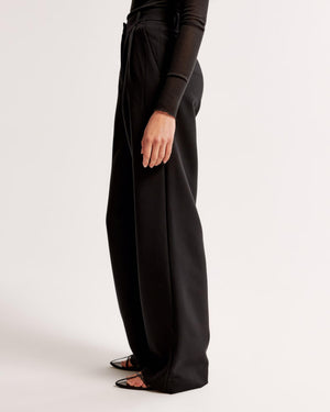 Women's High-Waisted Wide-Leg Pleated Trousers - Smooth Fabric, Modern Minimalist Style-83175-1dc734ed-7dee-4f75-9b80-61905e5b3eb0