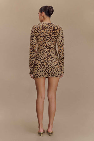 Women's Brown Knit Leopard Print Cardigan & Mini Skirt Set with Gold Buttons-79990-23324589-6ca9-42ac-b6d1-d24d2973c82f