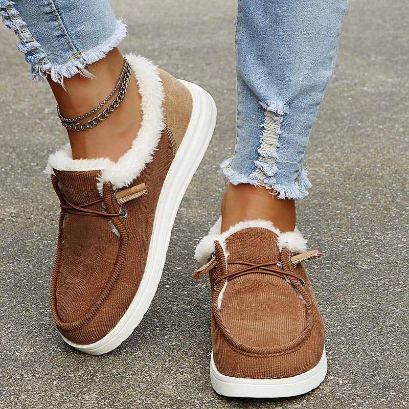 Women's Corduroy Lace-Up Shoes – Faux Fur Lined, Rubber Sole, Casual Style-82593-2d98cff0-0816-4beb-9bbf-0e7a59cbb414