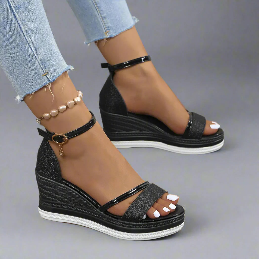 Women's Sandals – Glitter Open Toe Wedge Heel with Platform Ankle Strap-83231-2e616a90-3f48-4943-851e-944afcab44a3