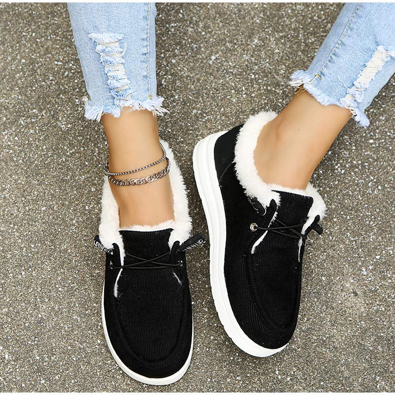 Women's Corduroy Lace-Up Shoes – Faux Fur Lined, Rubber Sole, Casual Style-82593-2efda9dd-933f-4f6a-b1f8-52239684ab36