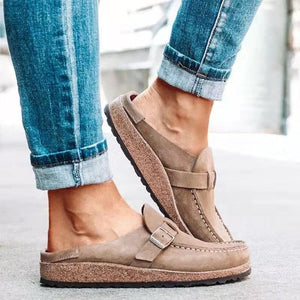 Women's Slip-On Clogs – Suede-Like Upper, Adjustable Buckle, Cork Sole-83205-311199a4-a450-4106-b12e-ea0da4f7cb60