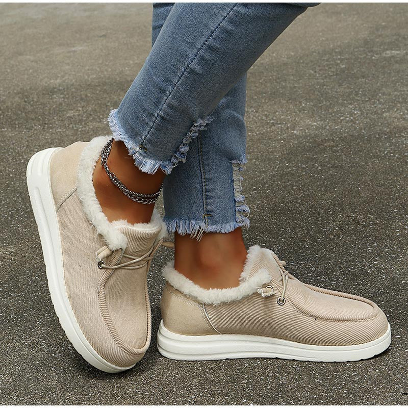 Women's Corduroy Lace-Up Shoes – Faux Fur Lined, Rubber Sole, Casual Style-82593-37f47929-978e-49bf-ad35-c523a5563106