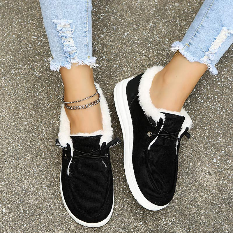 Women's Corduroy Lace-Up Shoes – Faux Fur Lined, Rubber Sole, Casual Style-82593-44538179-0a41-408a-b248-58d8e9970217