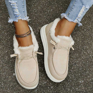 Women's Corduroy Lace-Up Shoes – Faux Fur Lined, Rubber Sole, Casual Style-82593-53839aea-86ee-48c1-8635-2e66220059bf