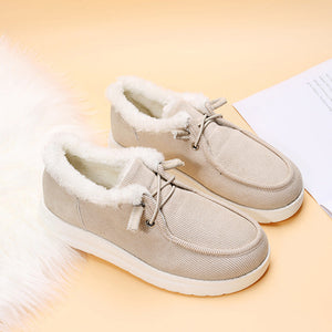 Women's Corduroy Lace-Up Shoes – Faux Fur Lined, Rubber Sole, Casual Style-82593-58591ec1-41ef-46e9-838a-e0c53b8d0cd6