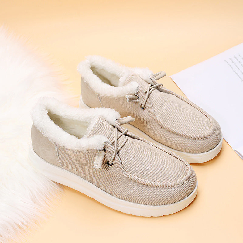 Women's Corduroy Lace-Up Shoes – Faux Fur Lined, Rubber Sole, Casual Style-82593-58591ec1-41ef-46e9-838a-e0c53b8d0cd6