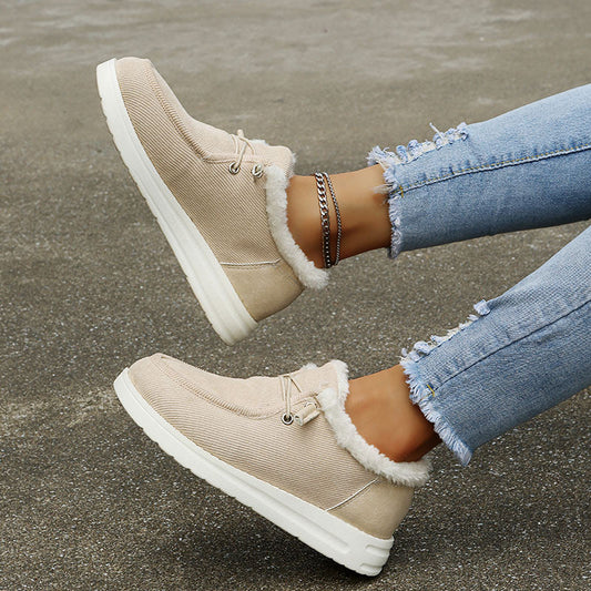 Women's Corduroy Lace-Up Shoes – Faux Fur Lined, Rubber Sole, Casual Style-82593-5dd54a5b-0627-48f8-bd36-31babcf2b2bb