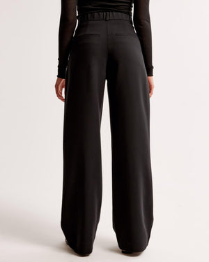 Women's High-Waisted Wide-Leg Pleated Trousers - Smooth Fabric, Modern Minimalist Style-83175-6b625851-45db-4bb8-838c-d046b57b5c08