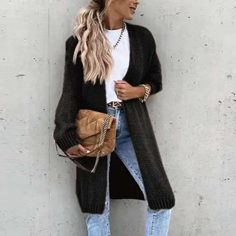 Women's Longline Cardigan – Open Front, Ribbed Knit, Layering Style, Basicfold-74479-6e459ae3-77a4-4f1b-a1fa-ea2bf703dc86