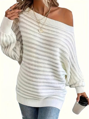 Women's Off-Shoulder Dress – Ribbed Knit Long Sleeve-74368-739ca310-62d7-4e5d-b92e-ff6125bc5865