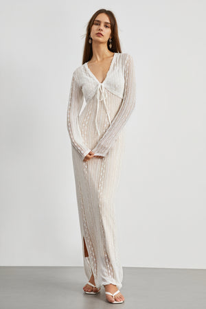 Women's Sheer Maxi Dress – Bolero, V-Neck, Lace, Striped, Black/White-80915-0f0fb60d-1bd4-4eec-85b8-4ee6228c818b