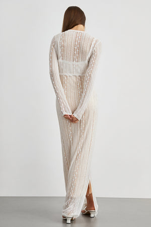 Women's Sheer Maxi Dress – Bolero, V-Neck, Lace, Striped, Black/White-80915-b42b4a15-b44c-40d0-a935-59defb70b7c8