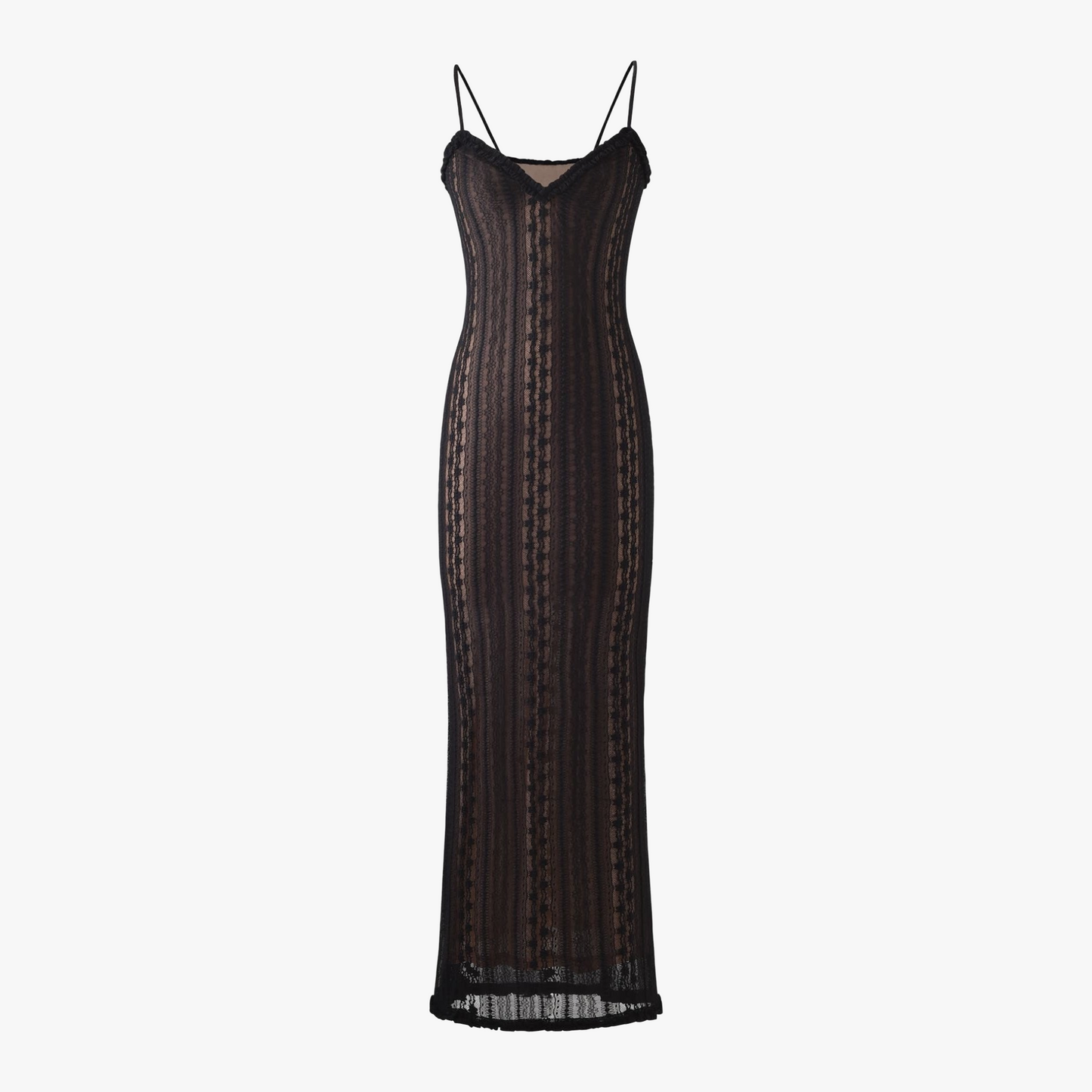 Women's Sheer Maxi Dress – Bolero, V-Neck, Lace, Striped, Black/White-80915-4133e07b-0978-44cf-96d8-ab1315b6771c