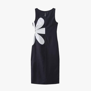 Women's Pink Navy Floral Midi Dress - Square Neck Fitted Polyester-80919-8646c026-dda6-4ea4-93dd-8848f8b37807
