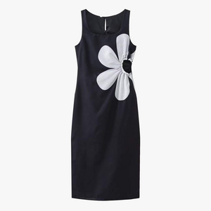 Women's Pink Navy Floral Midi Dress - Square Neck Fitted Polyester-80919-711b8204-7b35-4eb6-a9e2-57a996b2f469