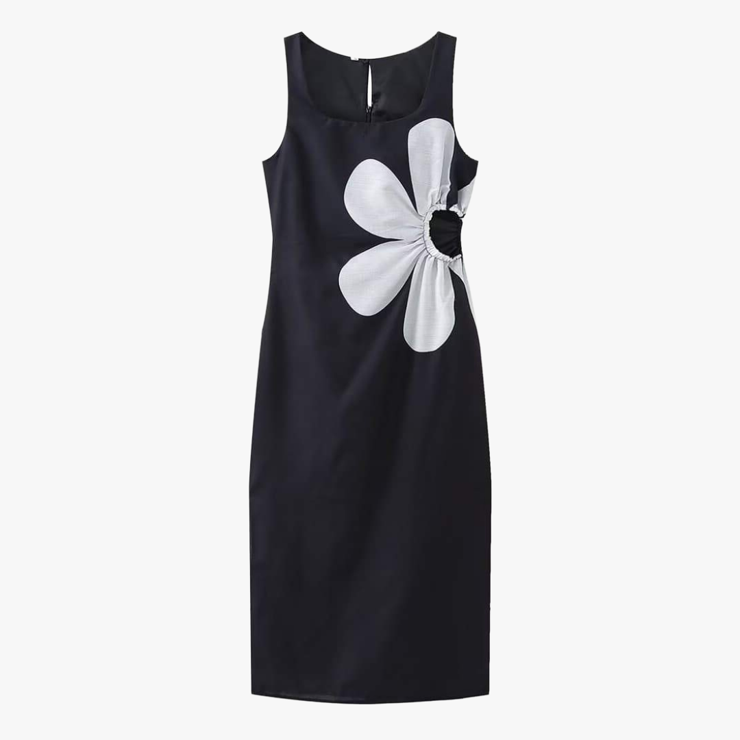 Women's Pink Navy Floral Midi Dress - Square Neck Fitted Polyester-80919-711b8204-7b35-4eb6-a9e2-57a996b2f469