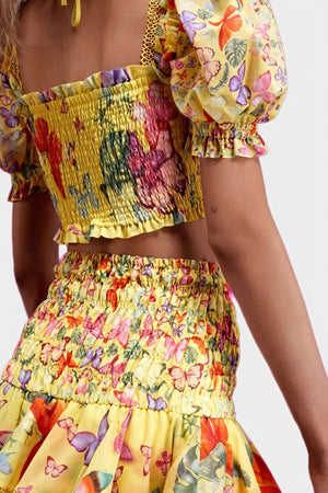 Women's Yellow Floral Cotton Blend Smocked Crop Top & Tiered Ruffled Skirt Set-80924-73f42cd9-3f52-4c69-a119-e82a4bf9ee3e