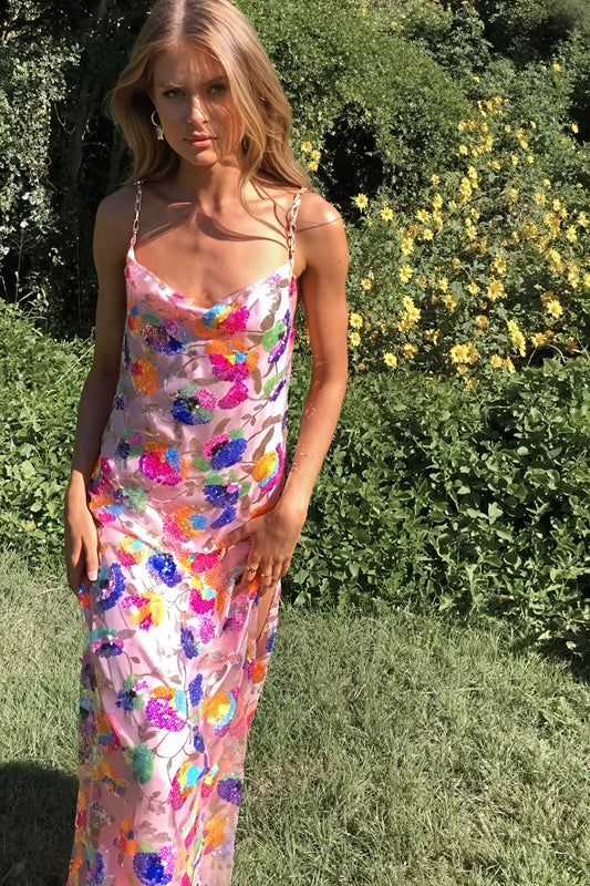 Women's Floral Maxi Dress – Pink, Silk Blend, Open Back, High Slit-80956-04a104a8-ea27-40bf-9289-fd1db760fcc7
