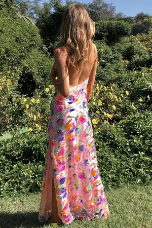 Women's Floral Maxi Dress – Pink, Silk Blend, Open Back, High Slit-80956-1e67d33f-64b5-4a3f-bbd8-183cacfdc423
