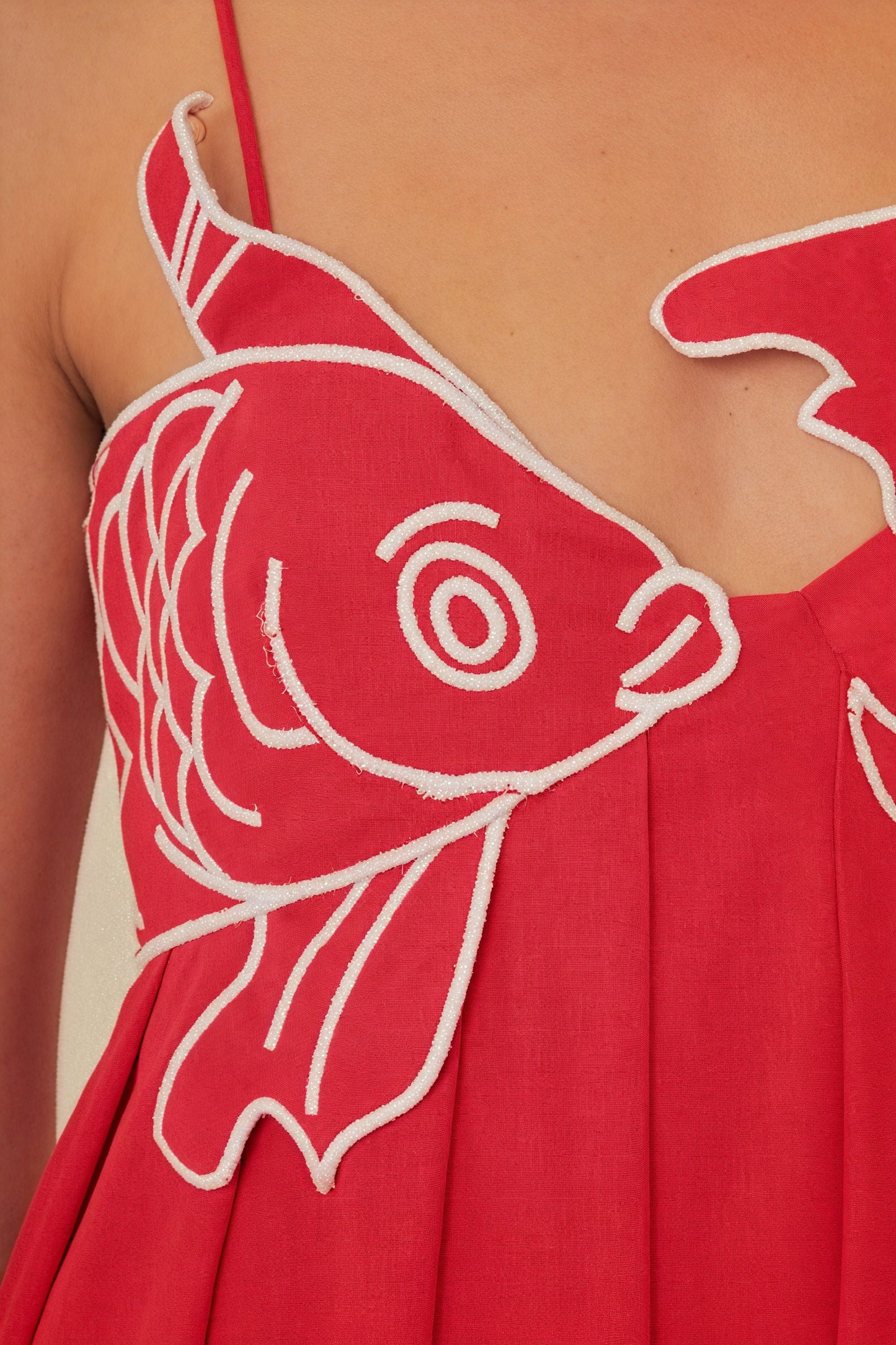 Women's Red Maxi Dress – Floor-Length, Fish Applique, Spaghetti Straps, Bohemian Style-80958-482c61e0-17eb-47b4-a171-6f529671bb1d