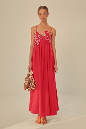Women's Red Maxi Dress – Floor-Length, Fish Applique, Spaghetti Straps, Bohemian Style-80958-8ec1ef6c-4e40-4b02-a713-dbc5289b194e
