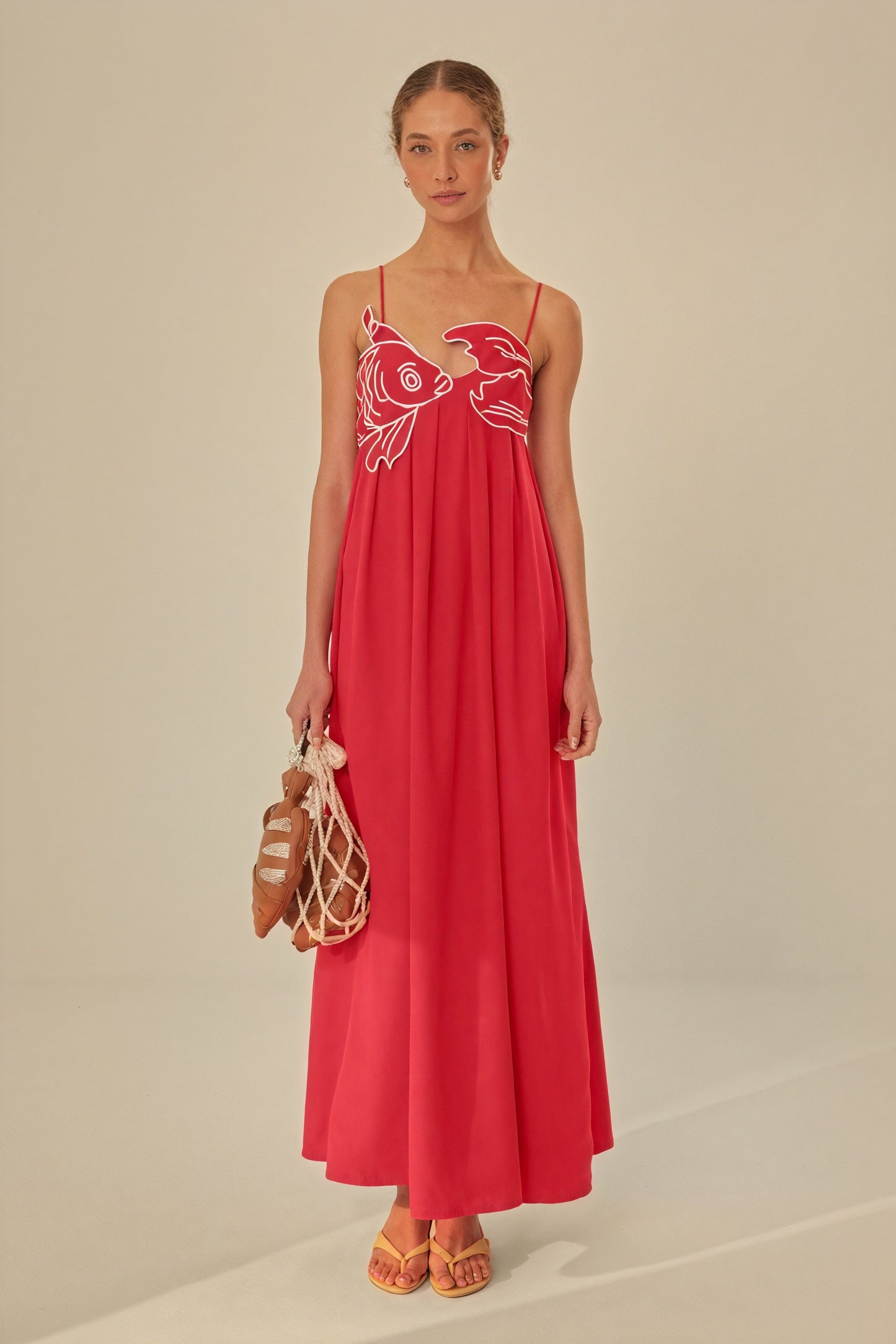 Women's Red Maxi Dress – Floor-Length, Fish Applique, Spaghetti Straps, Bohemian Style-80958-8ec1ef6c-4e40-4b02-a713-dbc5289b194e